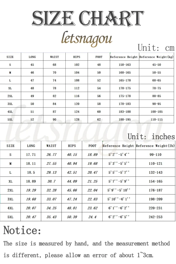 Measurement, size chart and dimensions of gym shorts