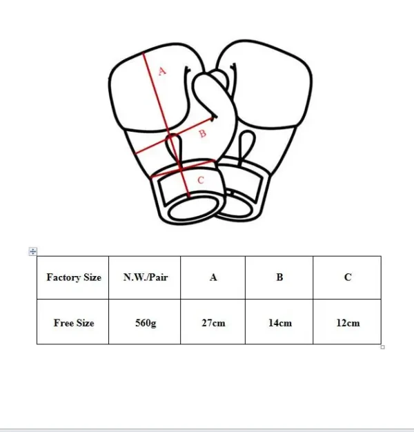 Dimensions and sizes of the tiger stripes boxing gloves sold by 100 spartans