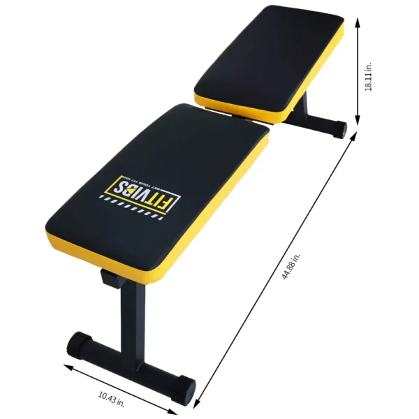 The dimension of a flat yellow FV Barbell Bench sold by 100 Spartans