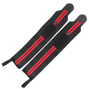 A black and red weightlifting wrist trap sold by 100 Spartans