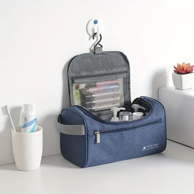 An open blue Mens Leather Toiletry Bag​ sold by 100 Spartans