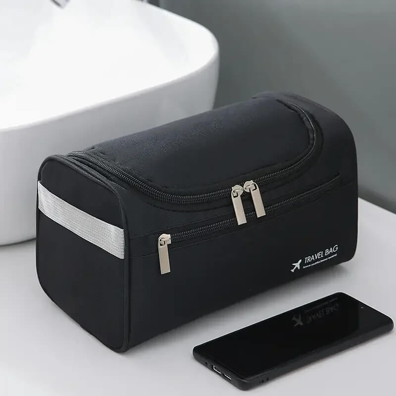 A black Mens Leather Toiletry Bag​ sold by 100 Spartans