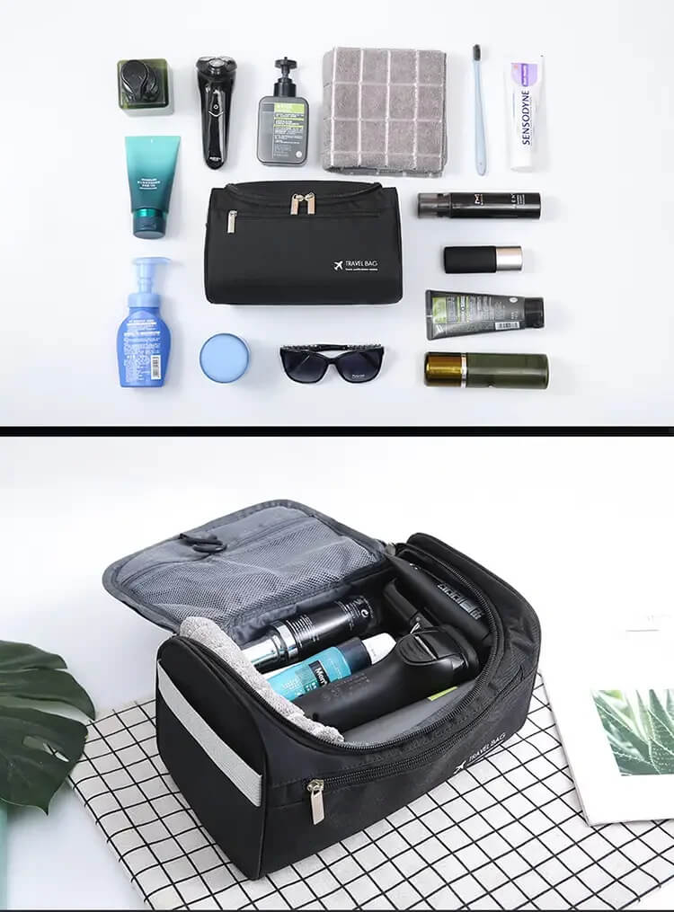 An open blue Mens Leather Toiletry Bag​ sold by 100 Spartans