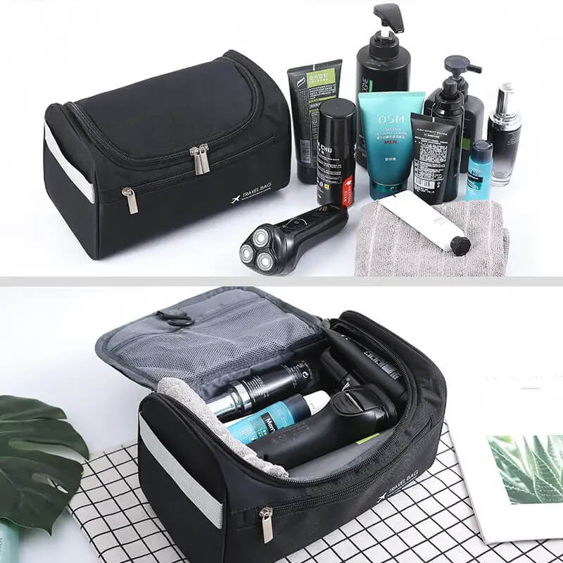 A black Mens Leather Toiletry Bag​ sold by 100 Spartans