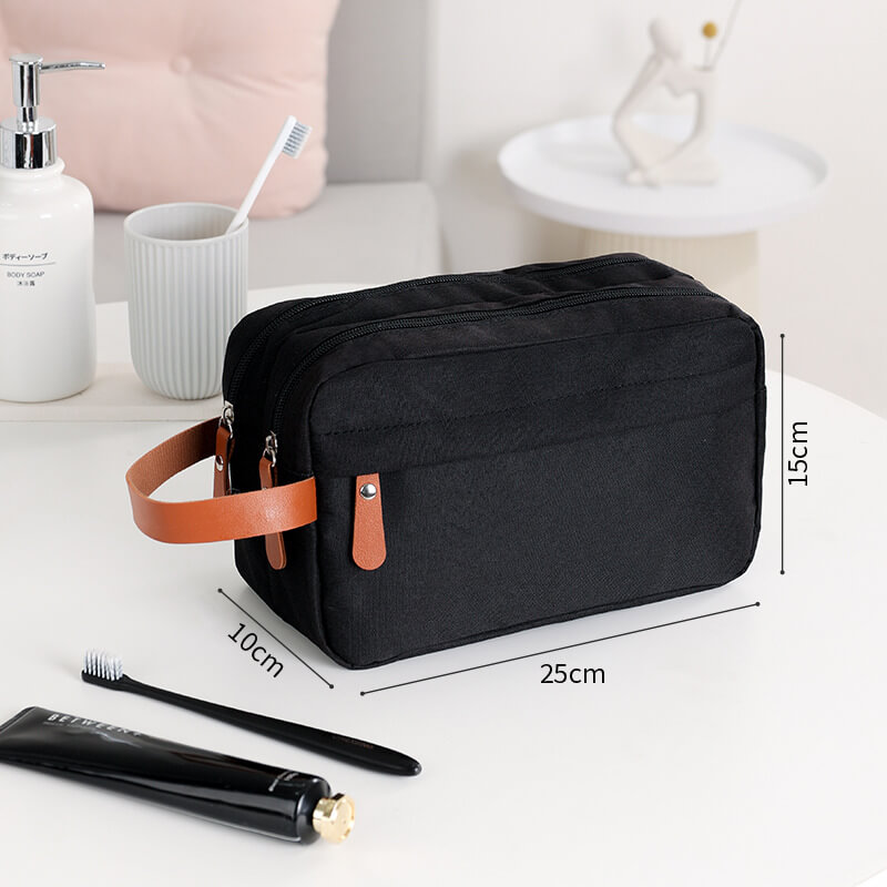 The dimensions of a grey toiletry bag for men sold by 100 Spartans