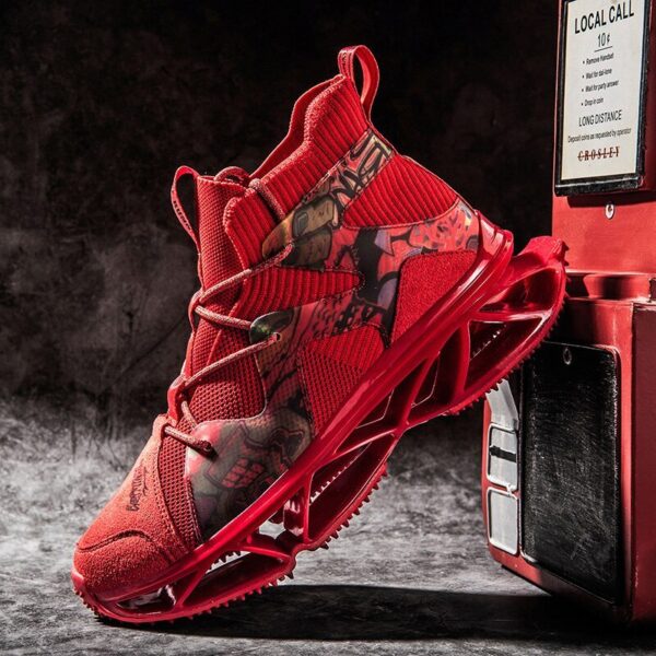 Red running shoes sold by 100 Spartans