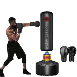 A man punching a standing punching bag sold by 100 Spartans