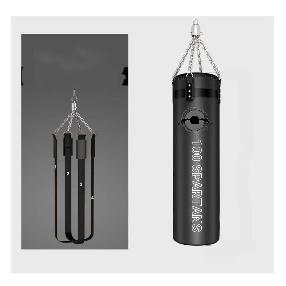 Black outdoor punching bags sold by 100 Spartans