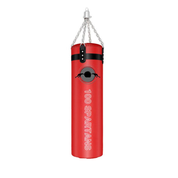 Red outdoor punching bags sold by 100 Spartans