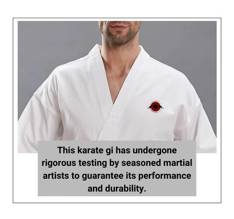 A 14oz heavy karate gi and white karate belt sold by 100 Spartans