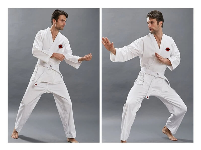 A man training while wearing a 14oz heavy karate gi sold by 100 Spartans