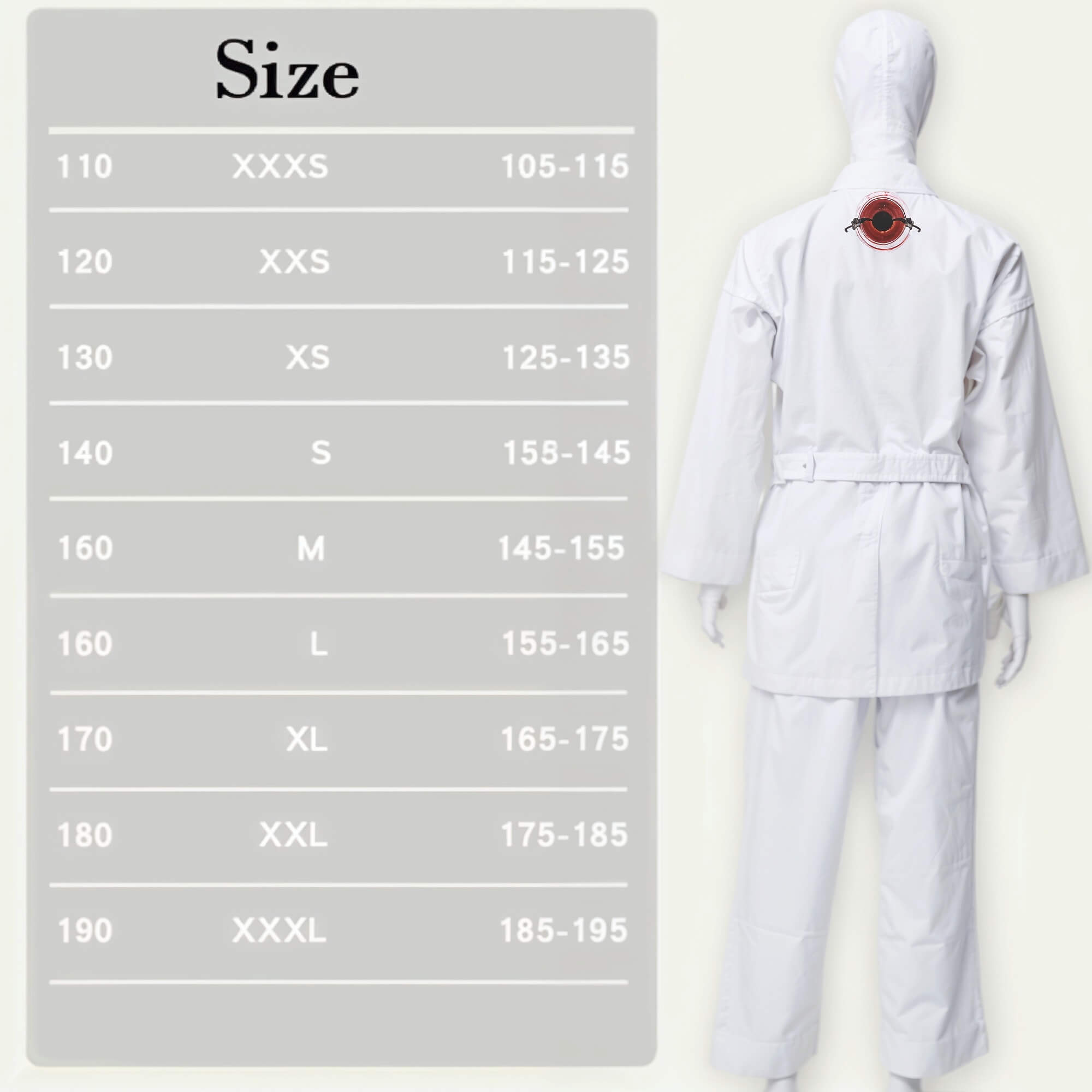 Dimensions of the Karate gi sold on 100 Spartans