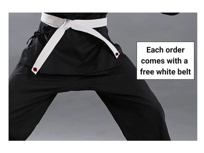 A 14oz heavy karate gi and white karate belt sold by 100 Spartans